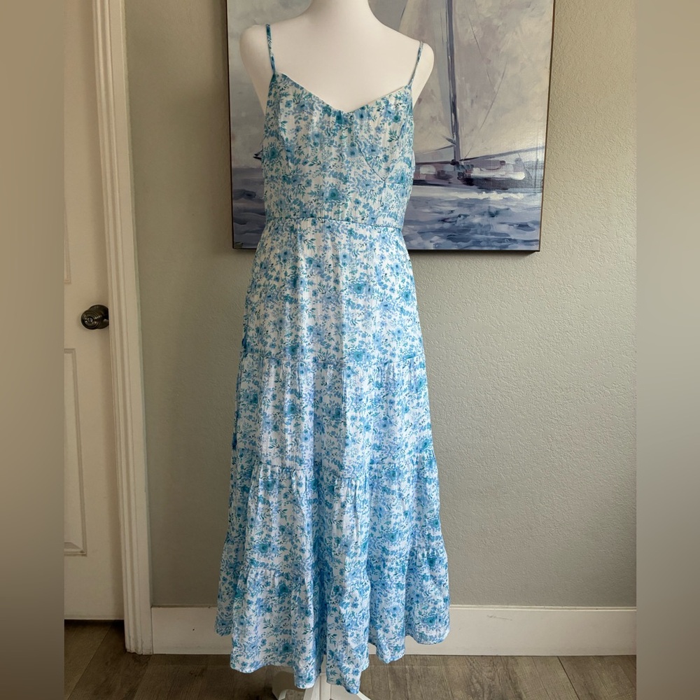 Trixxi Blue and White Floral Midi Dress